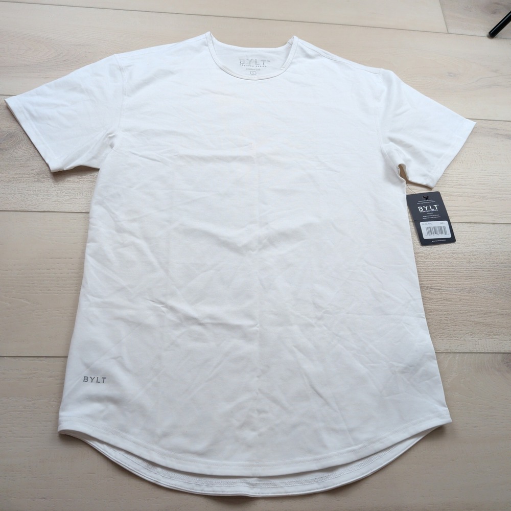 NEW BYLT Premium Basics Signature Drop Cut T-Shirt Mens Large White Short Sleeve